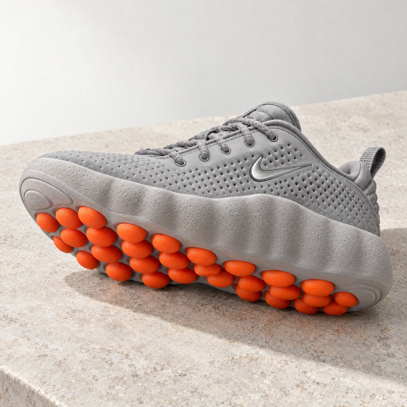 Nike Mind 002 gris con la suela y sus nódulos naranja